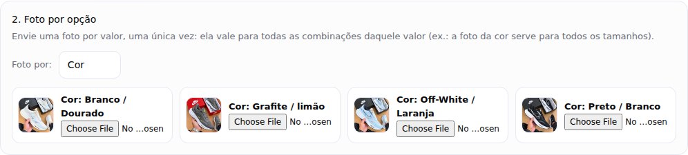Foto por opção: um cartão por cor, cada um com a foto enviada