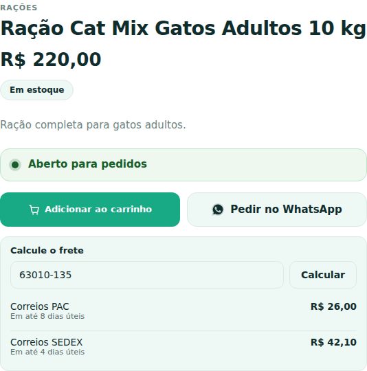 Página do produto com o bloco Calcule o frete mostrando Correios PAC e SEDEX com preço e prazo