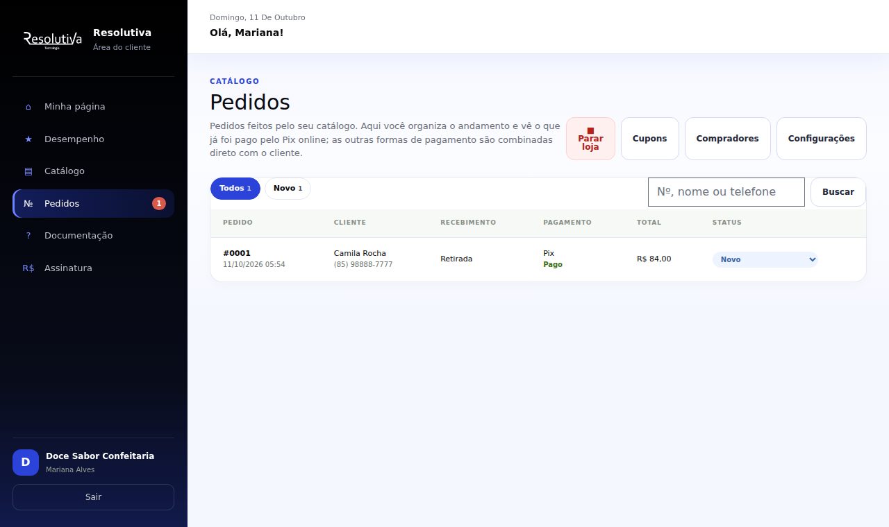 Lista de pedidos com o pagamento Pix marcado como Pago