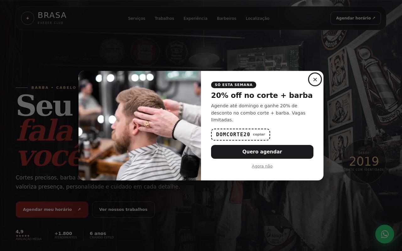Pop-up no modelo Lado a lado: foto à esquerda e texto à direita