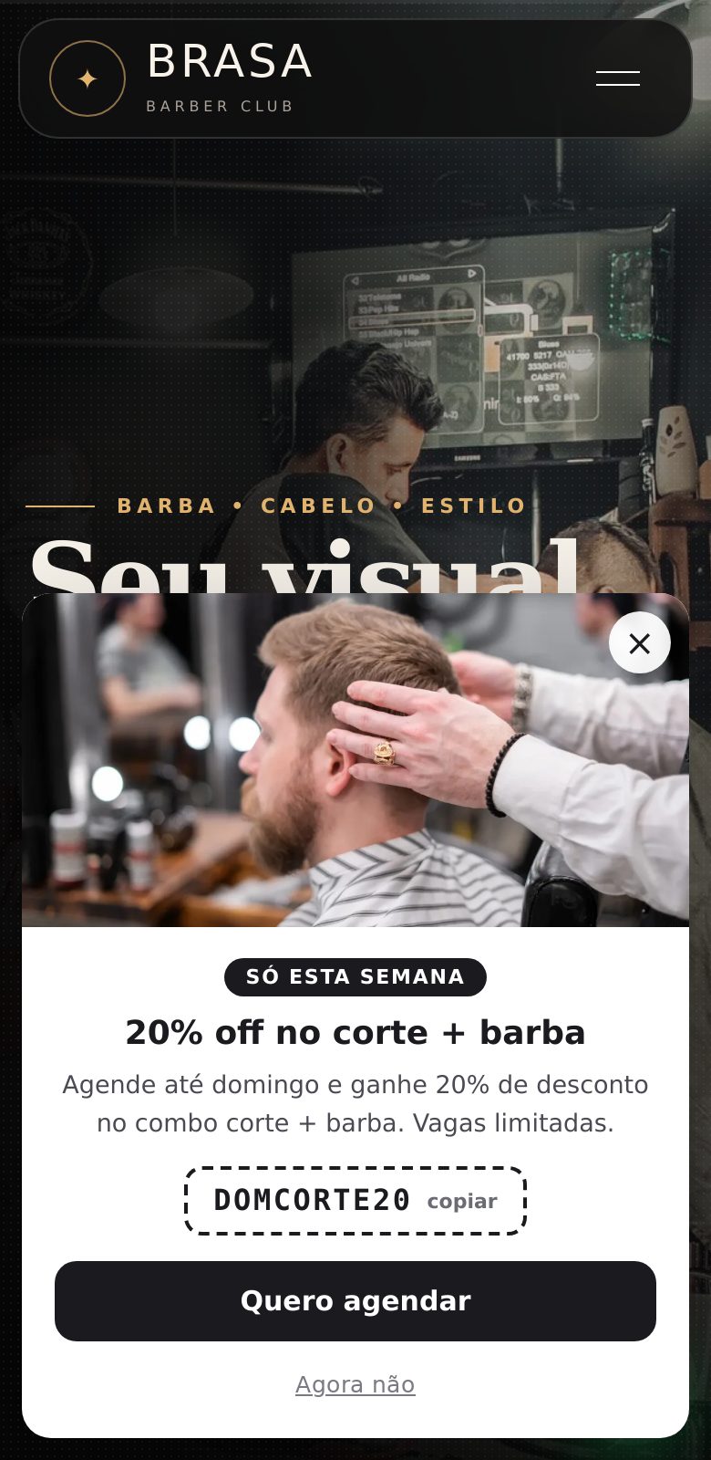 Pop-up em tela de celular, ocupando a parte de baixo da tela