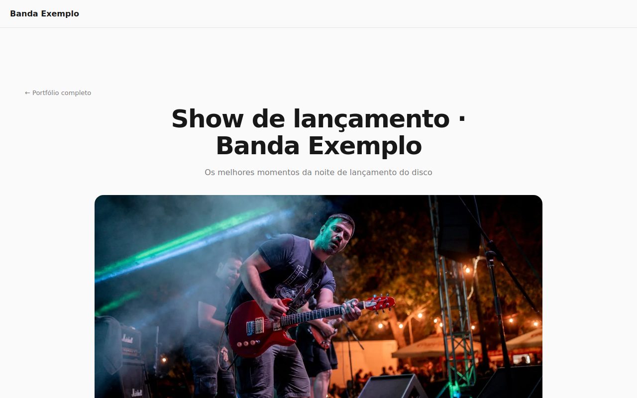 Página pública do item do portfólio com o vídeo do YouTube