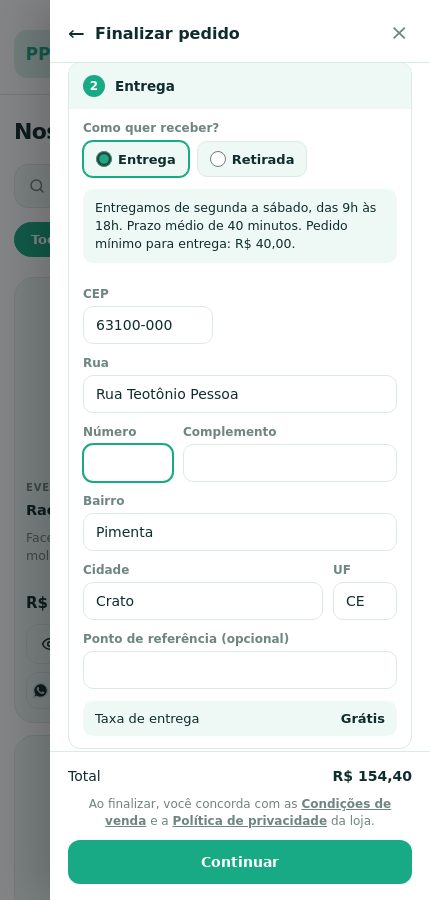 Taxa de entrega mostrando Grátis e o total do pedido atualizado