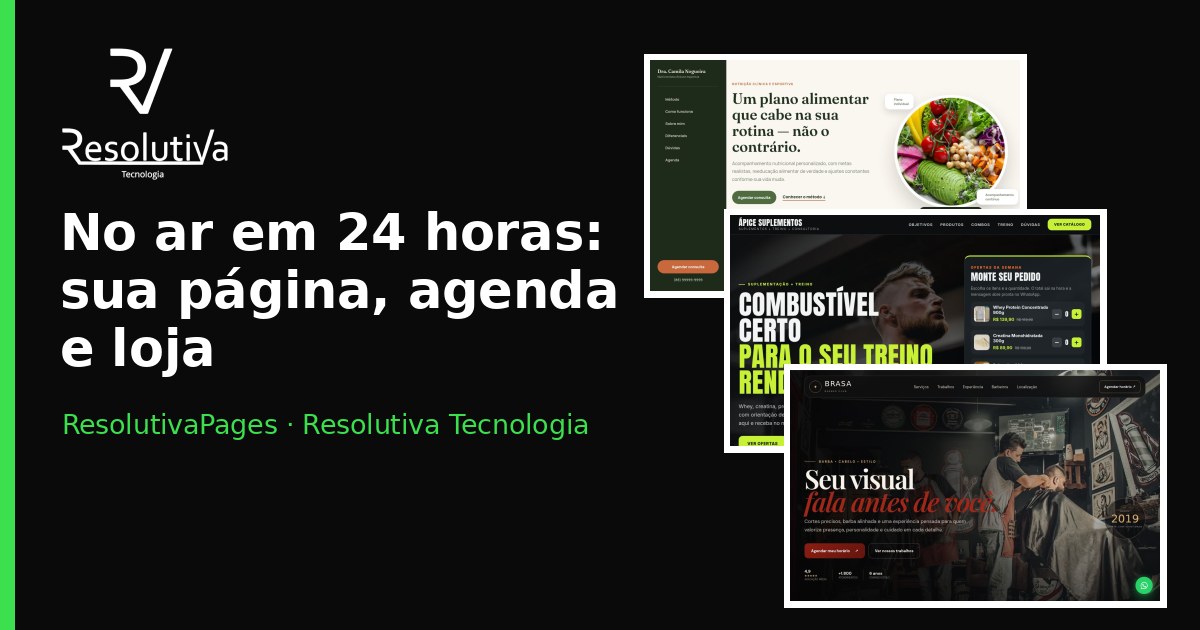 Sua página profissional no ar em até 24 horas, com agendamento, loja e blog