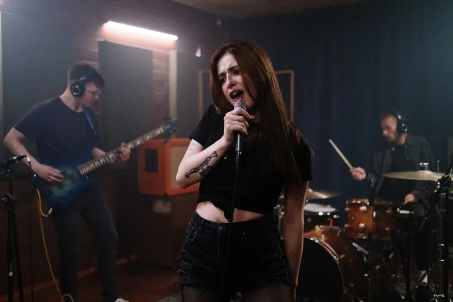 Sessão de gravação com banda