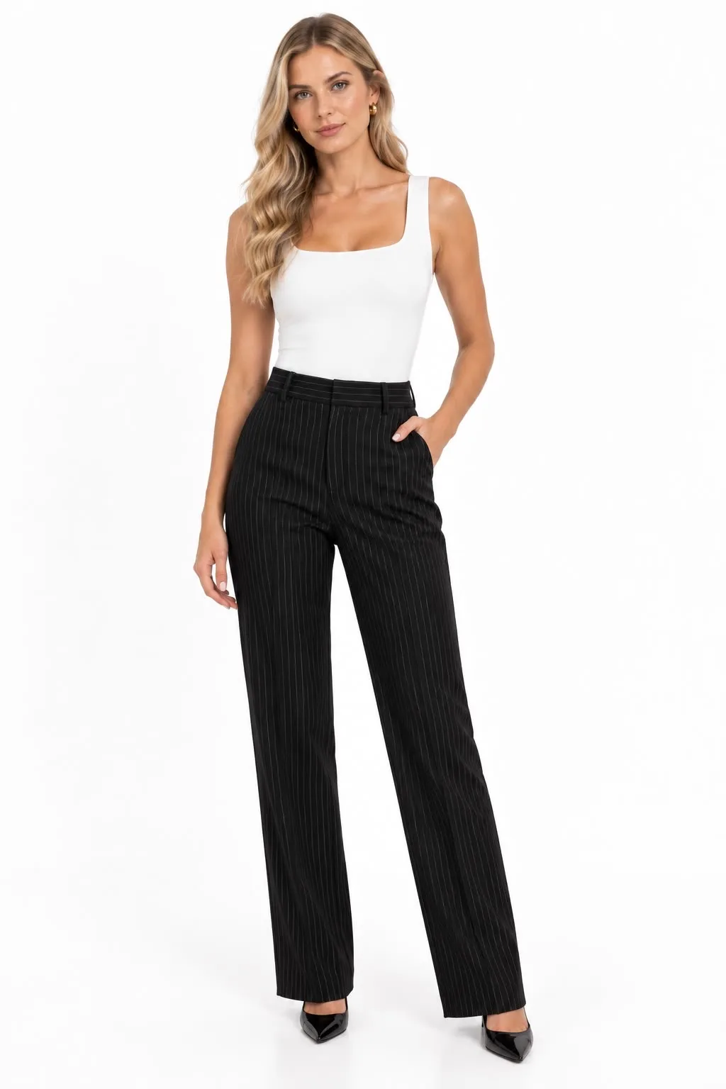 CALÇA RISCA DE GIZ PRETA