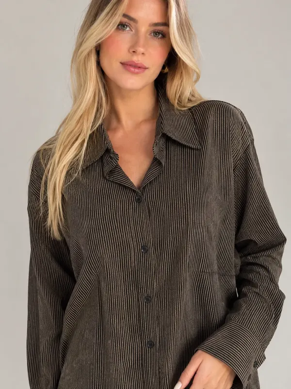 Camisa Social Listrada Coffe